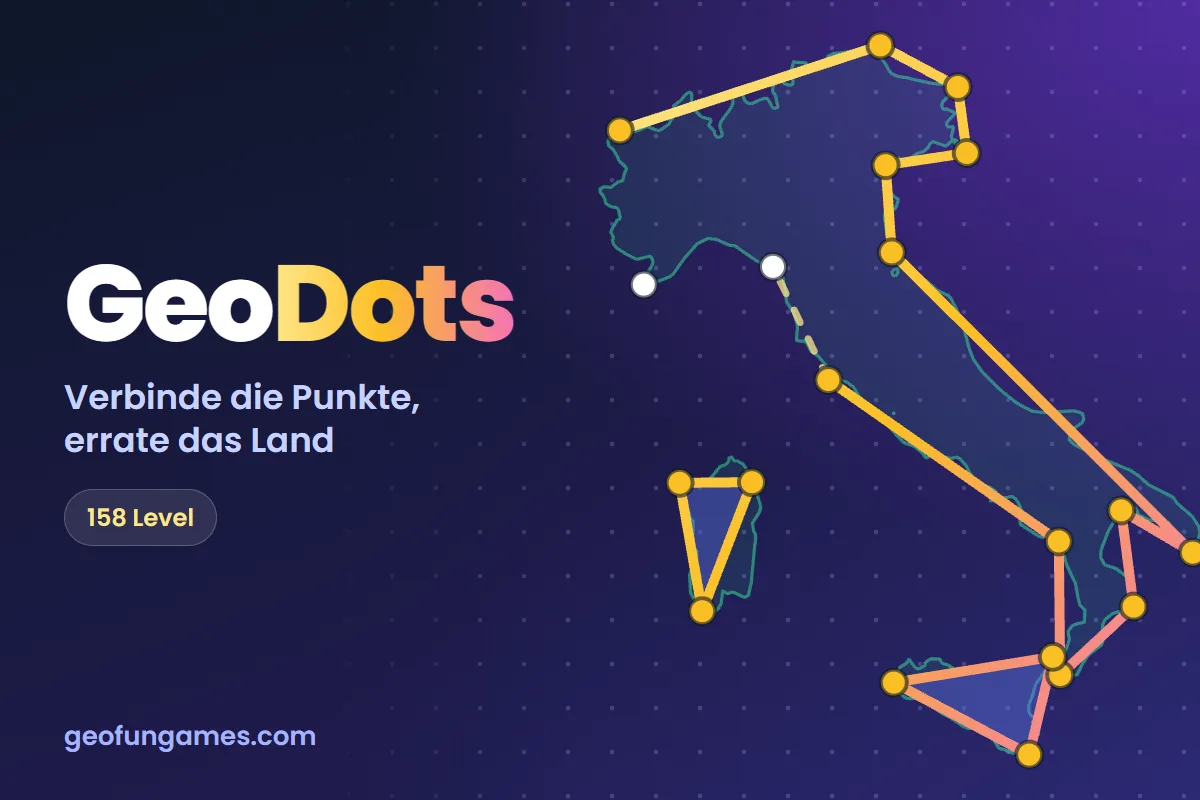 GeoDots auf GeoFunGames: Punkte auf einer Landesgrenze, verbunden zu ihrem Umriss