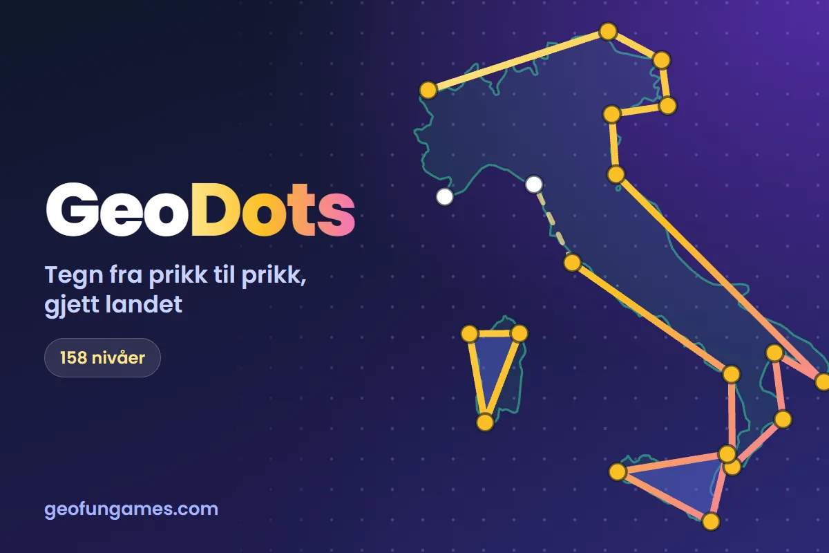 Nytt spill: GeoDots GeoDots på GeoFunGames: prikker på et lands grense koblet sammen til omrisset