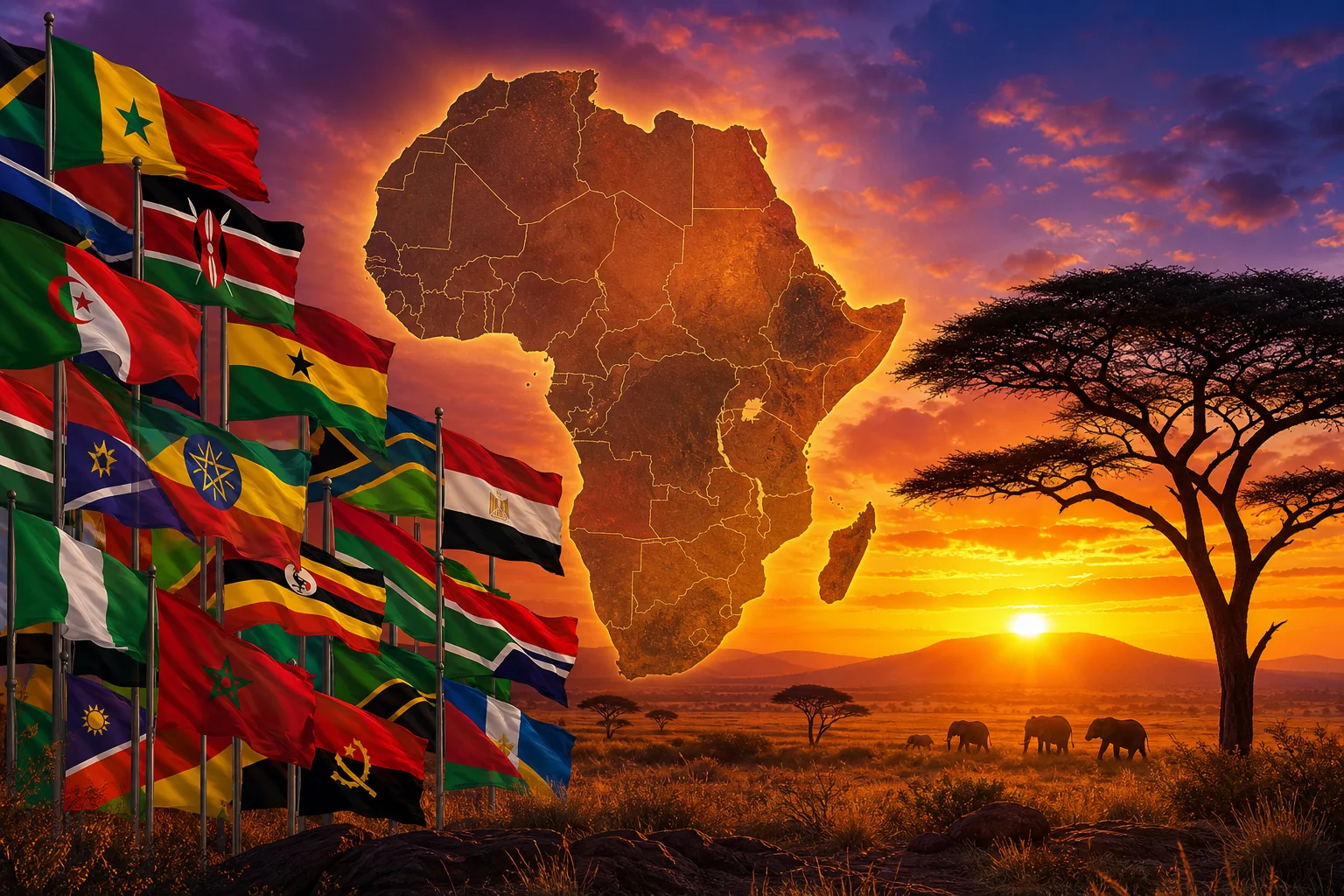 Illustrationsförhandsvisning för Afrikas flaggor - GeoFunGames Learn