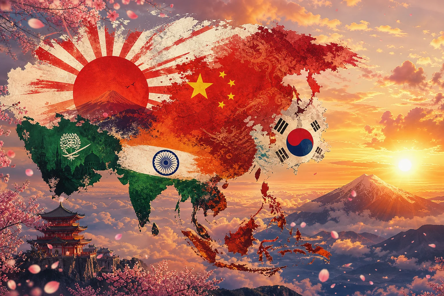 Illustrasjonsforhåndsvisning for Asias flagg - GeoFunGames Learn