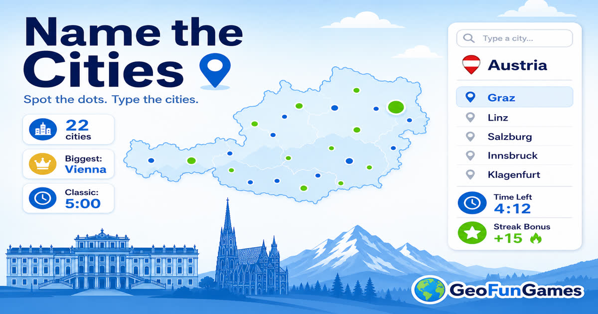 Name the Cities in Austria - map quiz with city dots