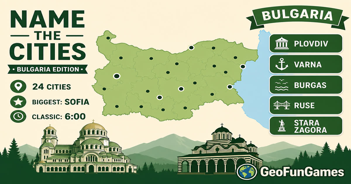 Name the Cities in Bulgaria - map quiz with city dots
