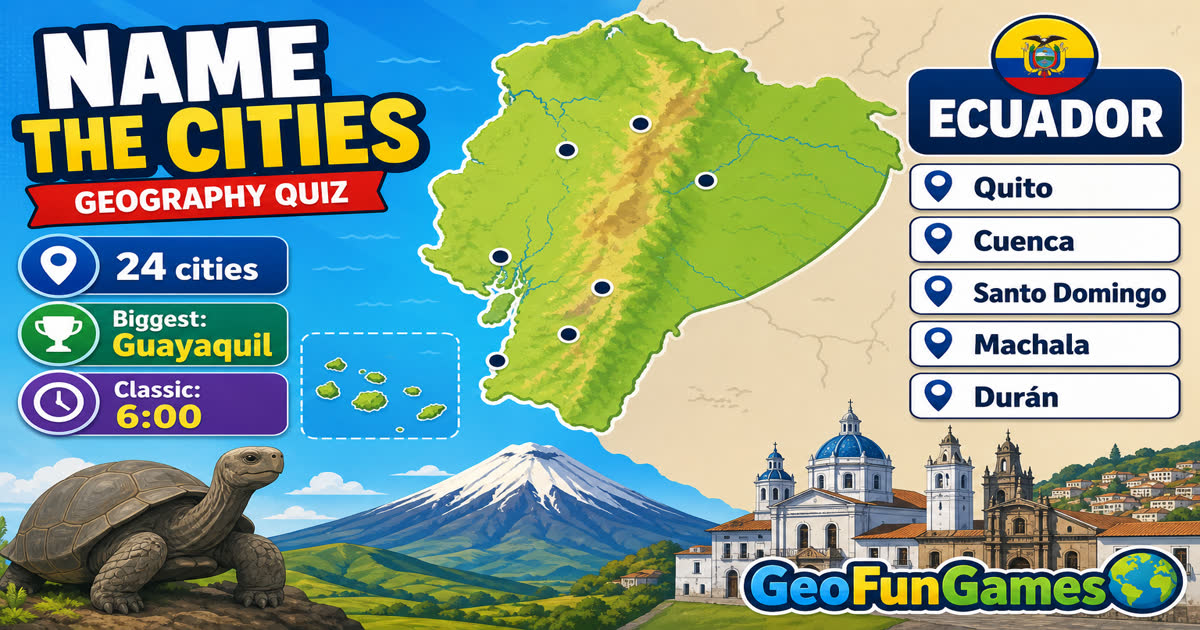 Name the Cities in Ecuador - map quiz with city dots