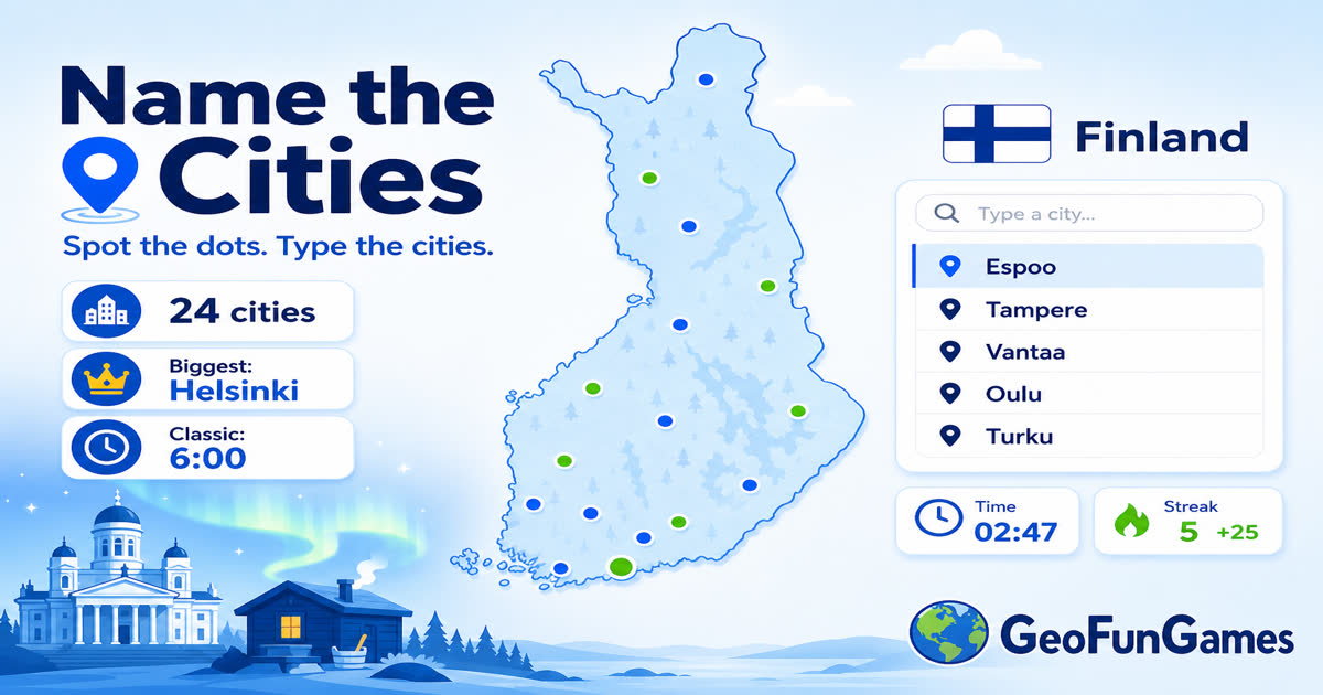 Name the Cities: Finlandia - quiz di mappa con punti delle città
