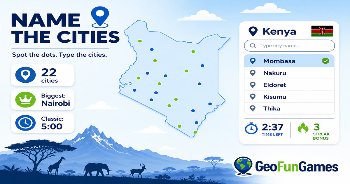 Name the Cities in Kenya - map quiz with city dots