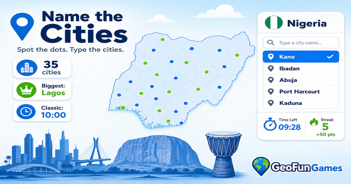 Name the Cities in Nigeria - map quiz with city dots