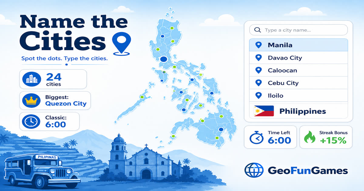 Name the Cities in Philippines - map quiz with city dots