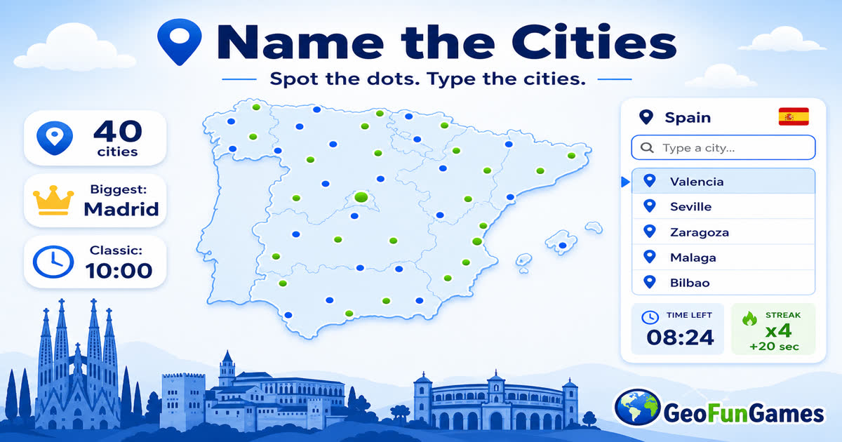 Name the Cities: Spagna - quiz di mappa con punti delle città