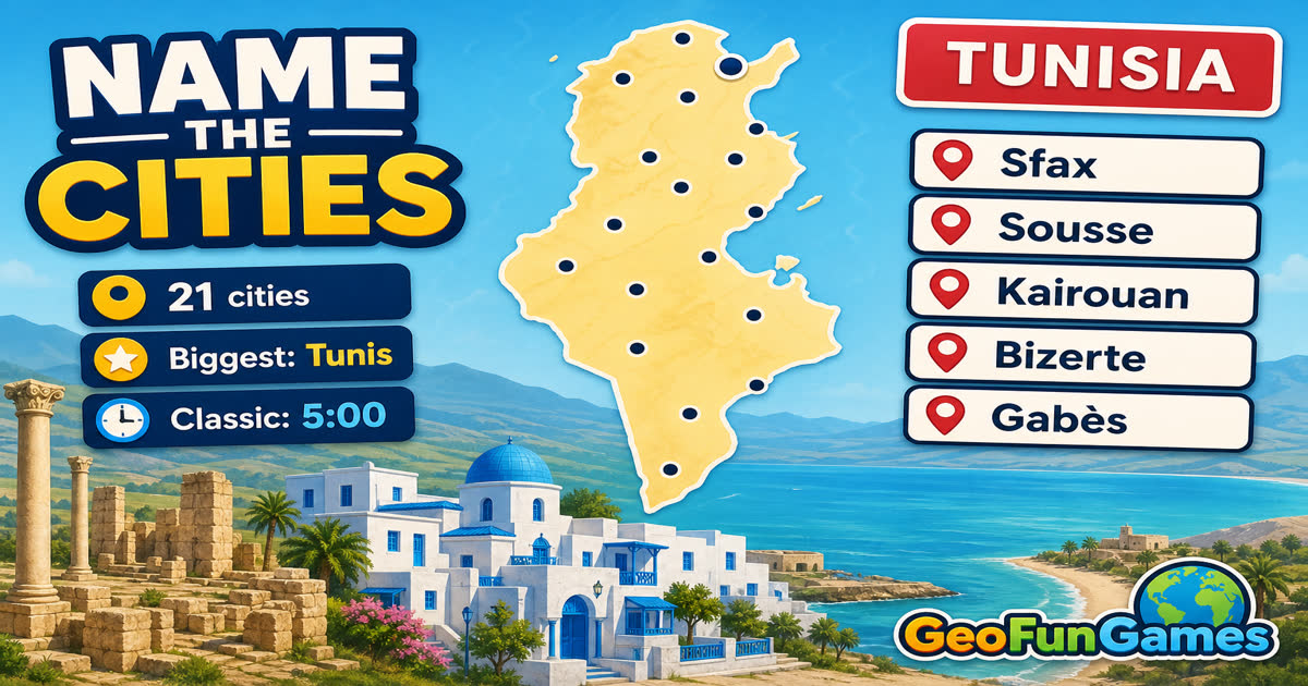 Name the Cities: Tunisia - quiz di mappa con punti delle città