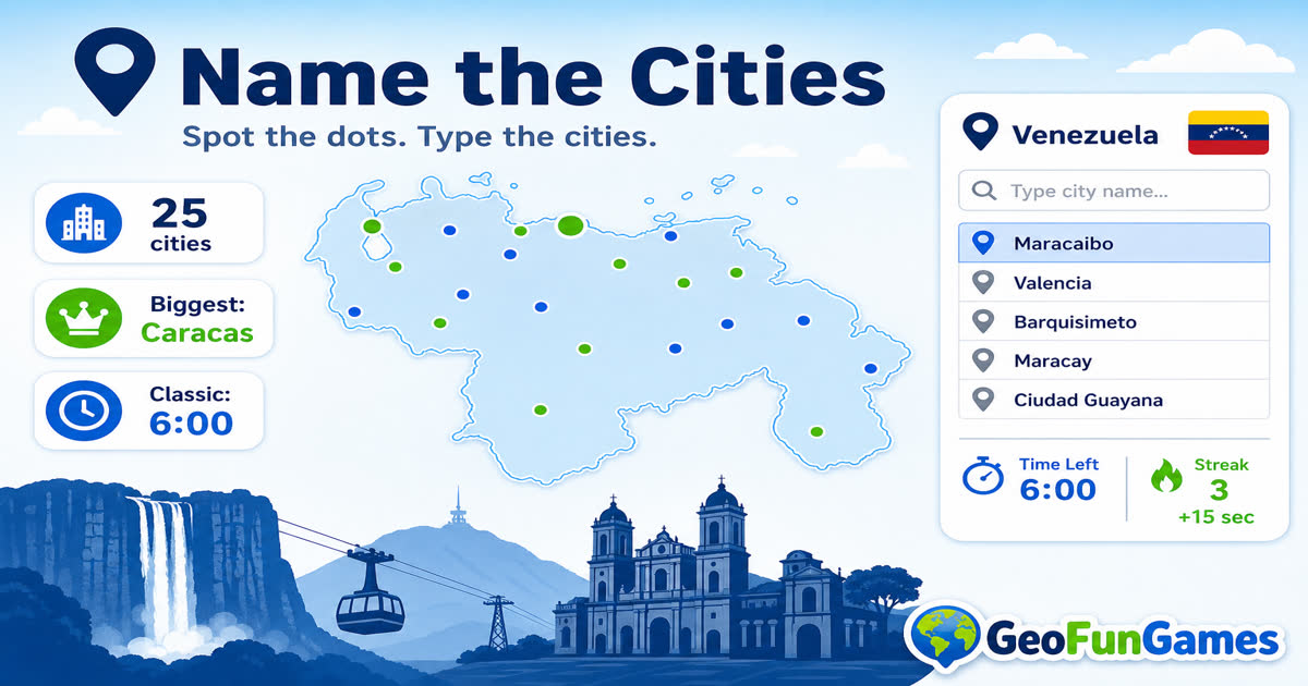 Name the Cities: Venezuela - quiz di mappa con punti delle città