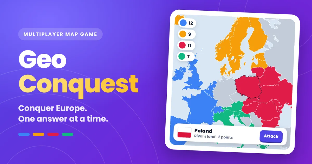 Geo Conquest : quatre joueurs se disputent une carte de l'Europe